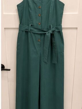 Baltic Born Teal Green Sleeveless Button-Front Jumpsuit with Waist Tie